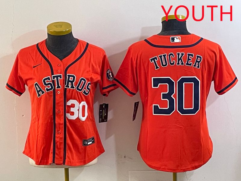 Youth Houston Astros 30 Tucker Orange Game 2025 Nike MLB Jersey style 3